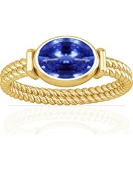 14K Yellow Gold Oval Cut Blue Sapphire Womens Astrological Ring