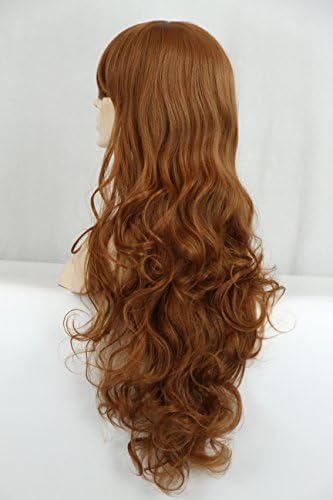 ICOSER 80cm Light Brown Curly Synthetic Hair Anime Cosplay Party Wigs for Women