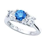 3 Diamond Anniversary Band 2 ct. in 14K White Gold with Blue Center Diamond