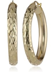 Goldtone Finish Silver Diamond-Cut Clicktop Hoop Earrings