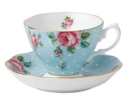 Royal Albert Formal Vintage Teacup and Saucer Boxed Set, Polka Blue On Sale