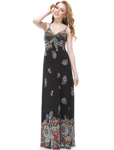 Ever Pretty Spaghetti Straps Sexy V-neck Floral Printed Summer Dress 09502, HE09502RD10, Red, 8US