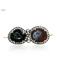 0.7cts Diamond Pave 8.7cts Gemstone 0.37gms Solid Yellow Gold Designer Connector Finding Silver Party Jewelry
