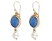 14k Yellow Gold Oval Blue Venetian Glass and Pearl Dangle Earrings by Tagliamonte