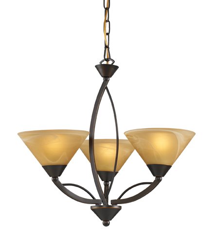 Elk 7645/3 3-Light Chandelier In Aged Bronze And Tea Swirl Glass