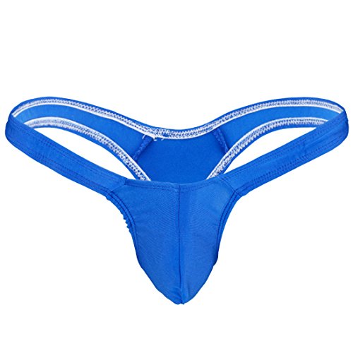 FFESHOW Men's Smooth Bikini Pouch Underwear G String Thongs (Blue)