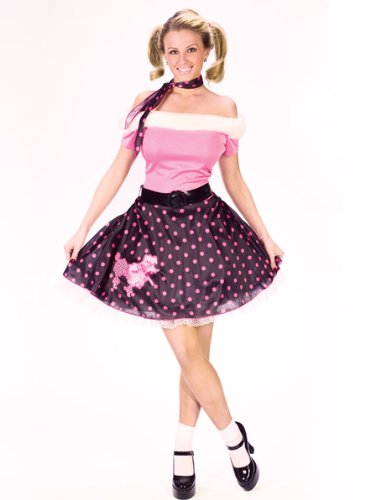 Sexy Pink Poodle Skirt Costume Polkadot 50s Soc Hop Theatre Costumes Sizes: Small-Medium