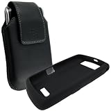 Combo of Blackberry Black Synthetic Holster with Belt Clip (HDW19819001) and Black Silicone Skin Cover Case (HDW18971001) for Blackberry 9530 9500 Storm Thunder