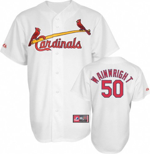 MLB Men's St.Louis Cardinals Adam Wainwright White Home Short Sleeve 6 Button Synthetic Replica Baseball Jersey Spring 2012  (White, Large)