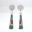 Ray Tracey Inlaid Dangle Flower Earrings in Sterling Silver with Turquoise and Spiny Oyster, #8545
