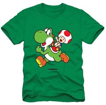 Amazon.com: Super Mario Yoshi and Toad Green Men's T-shirt - L: Clothing