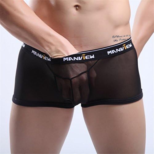 Tirain Sexy Men's See Through Underwear Boxer Briefs Black M