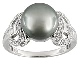 14KT WG 10MM NATURAL CULTURED TAHITIAN PEARL WITH .34CTW DIAMOND RING