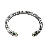 Eve's Addiction Designer Style Cable Cuff Bangle with Peridot and Emerald CZ