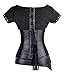 Charmian Women's Spiral Steel Boned Steampunk Retro Brocade and Leather Overbust Corset with Jacket and Belt Black Small