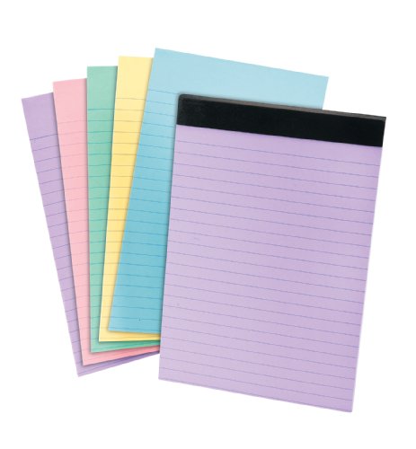 Ampad 20-727 Embassy Writing Tablets, 6X9 Assorted Pastel Colors ( 24 Sheets of each green, yellow, blue, pink, orchid)Wide Ruling, 120 Sheets Per Pad