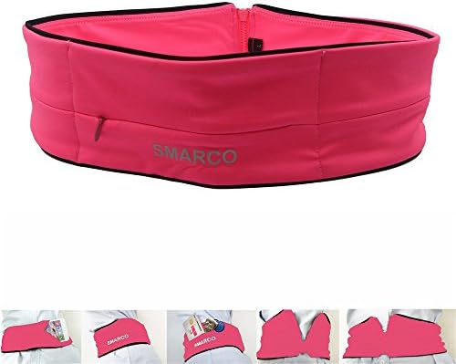 Three Pockets Running Belt,Smarco Waist Pack for Mobile Phone,Best Fitness Belt for Outdoors-Middle Magenta