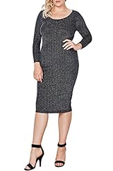 Plus Size Long Sleeves Fall Sheer Chevron Print Metallic/Knit Bodycon Dress 