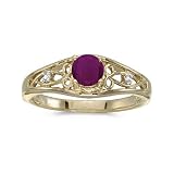 14k Yellow Gold Round Ruby And Diamond Ring
