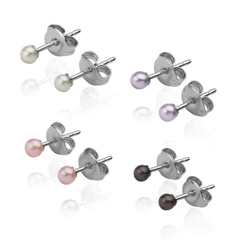 Freshwater Cultured Pearl 3mm Stud Earring Set of Four