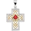14K Two-Tone Gold Ruby and Diamond Anniversary Cross Pendant - 22.00x18.50mm