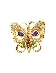 18k Yellow Gold Plated Sterling Silver Multi-Gemstone Butterfly Pin