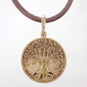 Round Celtic Detailed Tree of Life Pendant in Bronze on an 18" Brown Satin Cord, #8310