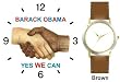 Black & White Handshake - Barack Obama - Yes We Can - President Barack Obama Commemorative - WATCHBUDDY&reg; DELUXE TWO-TONE THEME WATCH - Arabic Numbers - Brown Leather Strap-Size-Women's Size-Small