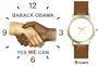 Black & White Handshake - Barack Obama - Yes We Can - President Barack Obama Commemorative - WATCHBUDDY� DELUXE TWO-TONE THEME WATCH - Arabic Numbers - Brown Leather Strap-Size-Children's Size-Small ( Boy's Size & Girl's Size )