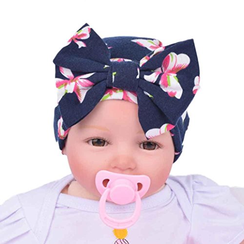 Baby Hats,Canserin Newborn Hospital Bowknot Flower Hat (Navy)