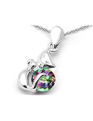 Original Star K (tm) Round Rainbow Mystic Topaz Cat Pendant in 925 Sterling Silver