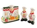 Ceramic Gourmet Chef salt and pepper shaker w/ Napkin holder..Wooden Spice rack & Coffee mug set also Available!