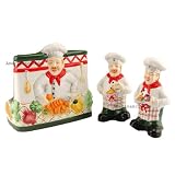 Ceramic Gourmet Chef salt and pepper shaker w  Napkin holder..Wooden Spice rack and Coffee... by Housewares