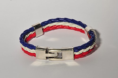 Armband PU Lederarmband Kordelarmband Fanartikel Fussball 2014 WM & EM Länder Style geflochten Flagge Trikot (Frankreich)