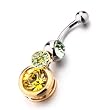 Pugster Yellow Green Crystal Circle Rhinestone Dangle Belly Button Rings