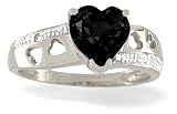 14K White Gold Genuine Heart Black Onyx and Diamond Ring