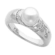 14K White Gold Akoya Cultured Pearl and Diamond Ring - 8.00mm