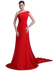 A-line Chiffon Natural   Waistline Lace Pleated Floor Length One Shoulder Prom Dress 