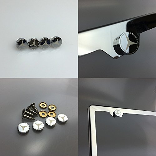 Set of 4 Mercedes Benz Laser Engraved License Plate Frame Logo Steel Metal Anti Theft Or Removable Screw Cap