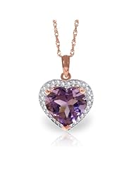 14K Gold Genuine Diamond & Heart-shaped Purple Amethyst Pendant Necklace