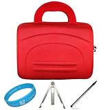 Red Durable Hard Cube Carrying Case for HP Touchpad Wireless Wifi Tablet+ Silver Metal Stand for Tablet + Dual Sided Stylus Pen + SumacLife TM Wisdom*Courage Wristband
