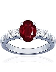 14K White Gold Oval Cut Ruby Ring With Sidestones