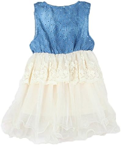 Metee Dresses Girl Princess Tulle Skirt Denim Dress Kids Lace Layered Party Dress