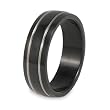 Black Plated Titanium Ring with Grooved Lines (7.0mm) - Sizes 6 - 13