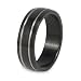 Black Plated Titanium Ring with Grooved Lines (7.0mm) - Sizes 6 - 13