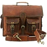 HLC Vintage Genuine Leather Laptop Briefcase messenger satchel bag