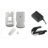 Verizon LG VX-8600 VX8600 Solid Silver Crystal Snap-on Case Cover with Removable Belt Clip - Bundled with 12v Rapid Premium Car Charger and Home Travel Wall AC Adapter Charger