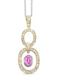 Trio Oval Diamond Pendant In 18K Yellow Gold With A 1.00 ct. Genuine pink-sapphire Center Stone.