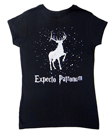 Harry Potter Stag Patronus Juniors T-shirt(Small,Black)