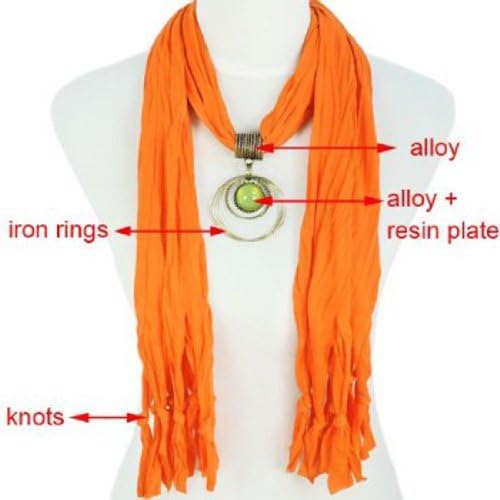 Huan Xun Women Orange Jewelry Resin Pendant Scarf Fashion Long Tassel